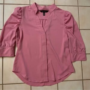 White House Black Market 3/4 Ruched Puff Sleeve Shirt Sz 4 Pink NWOT!